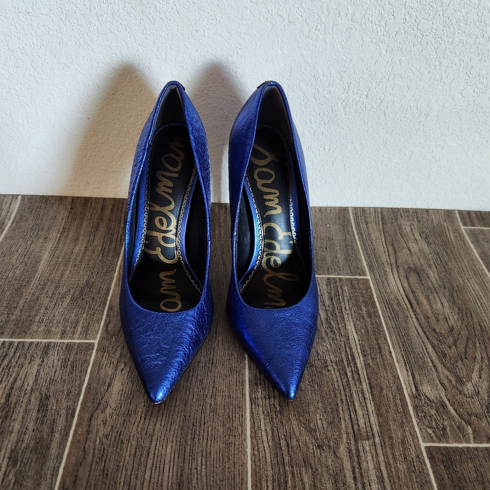 Sam Edelman Metallic Blue Heels "Danna" - Leather Stilettos - Picture 3 of 9